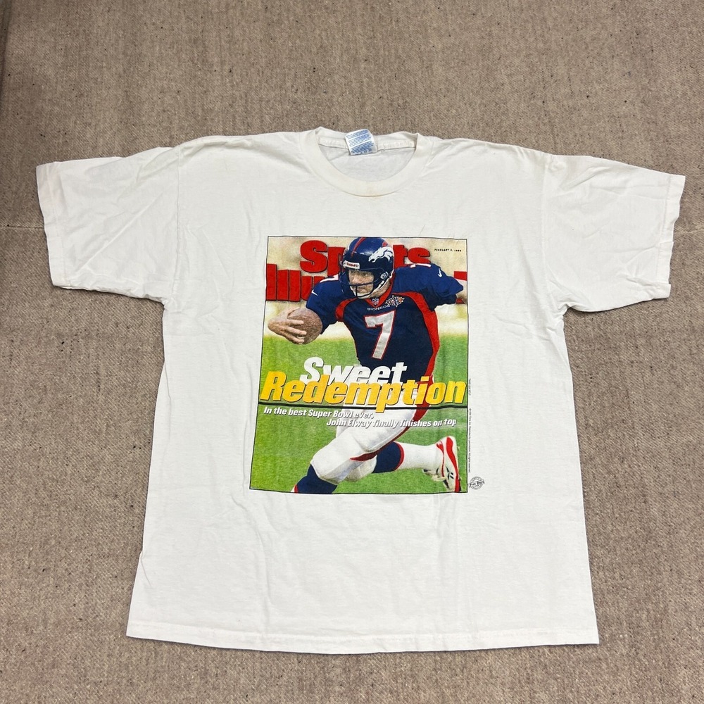 Vintaeg John Elway Shirt‎ Mens XL White 1990s Denver Broncos NFL Football